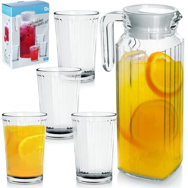 Serveringsset: 4 glas & kanna med lock, diskmaskinsäkert