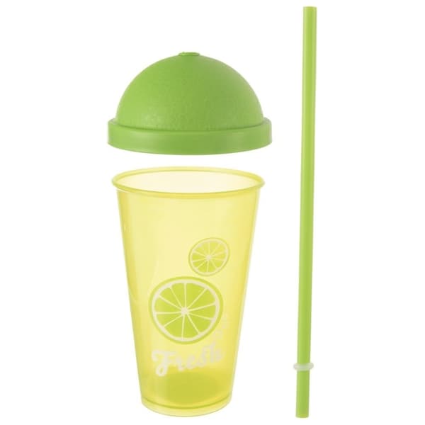 Kannen ja pillillä varustettu muki smoothieille ja jääteelle