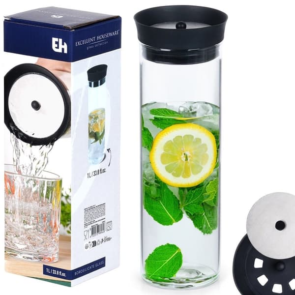 Elegant Glaskanna med Lock – 1L, Smart Hällsystem