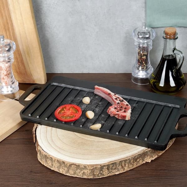 Dubbelgrillplatta i gjutjärn för ugn, grill och spis