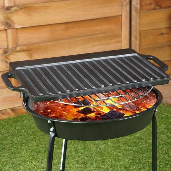 Dubbelgrillplatta i gjutjärn för ugn, grill och spis