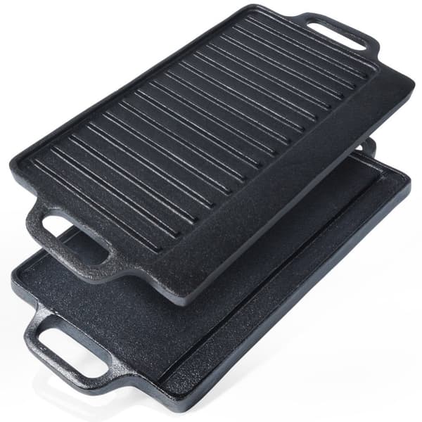 Dobbel grillplate i støpejern for stekeovn, grill og komfyr