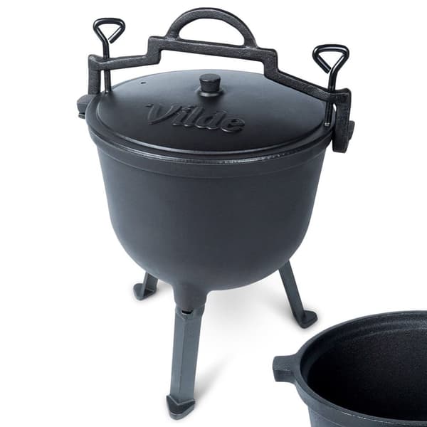 Støbejernsgryde på ben med låg - 10 liter