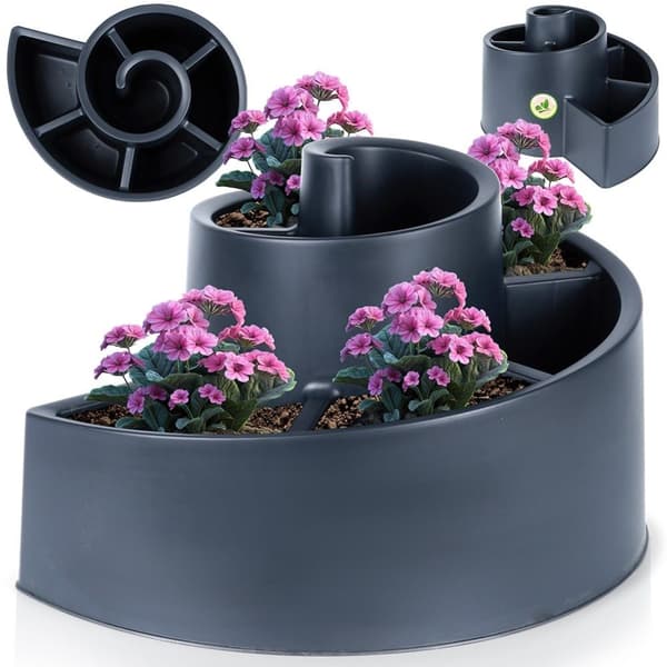 Spiralformet plantekaskade i sort plastik til haven