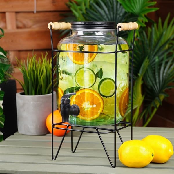 Krukke med lokk, kran og stativ - Perfekt til limonade