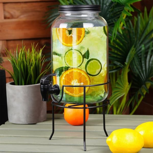 Lemonadekrukke med lokk, kran og stativ - beskytter mot insekter