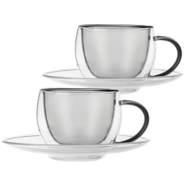 Sett med to dobbeltveggede kopper og underfat, 90 ml for espresso