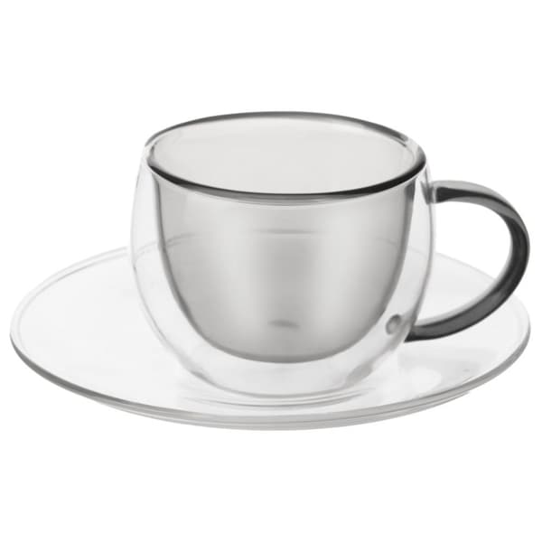 Sett med to dobbeltveggede kopper og underfat, 90 ml for espresso