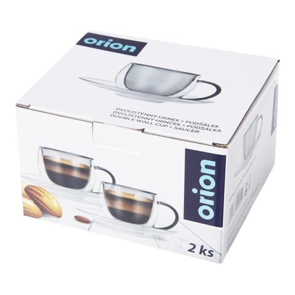 Sett med to dobbeltveggede kopper og underfat, 90 ml for espresso