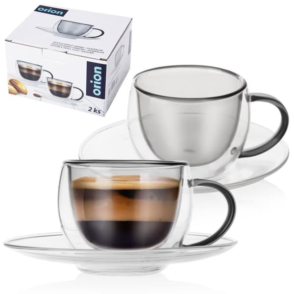 Sett med to dobbeltveggede kopper og underfat, 90 ml for espresso