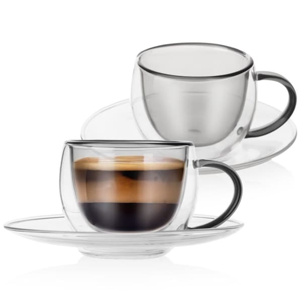 Sæt med to dobbeltvæggede kopper og underkopper, 90 ml til espresso