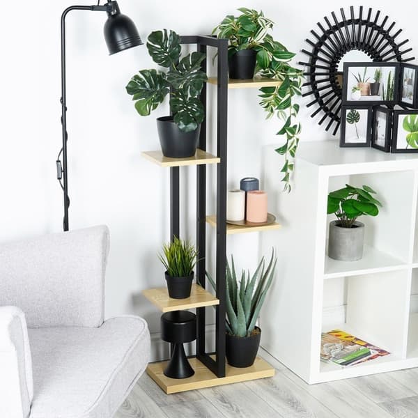 Blomsterstativ i metall med 6 krukkespor, industriell stil