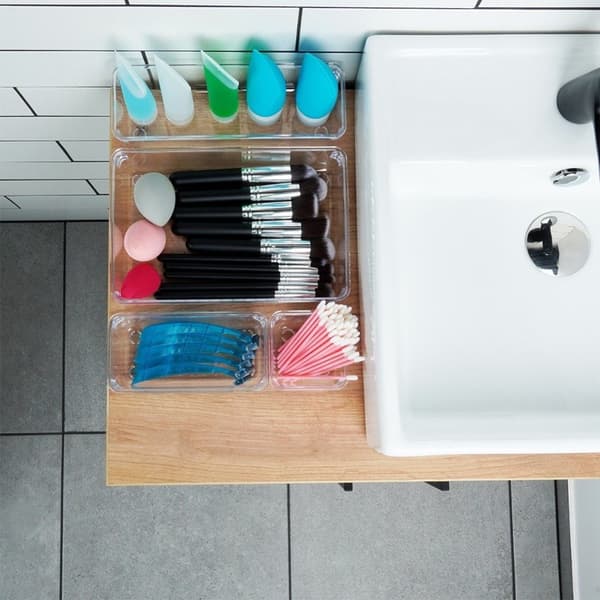 Organizer med 4 akrylbeholdere til makeup og smykker