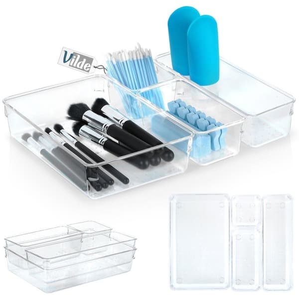 Organizer med 4 akrylbeholdere til makeup og smykker