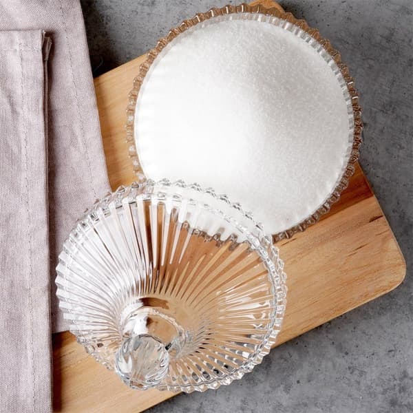 Elegant sukkerskål i glass for stearinlys, snacks og søtsaker