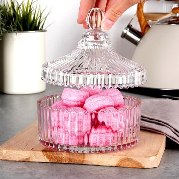 Elegant sukkerskål i glass for stearinlys, snacks og søtsaker