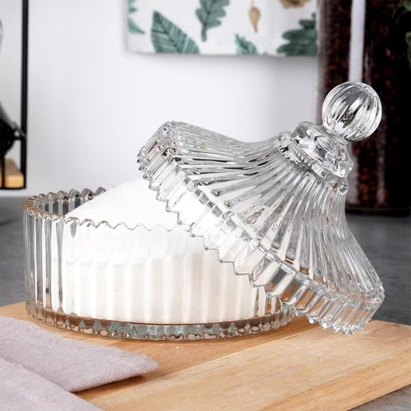 Elegant sukkerskål i glass for stearinlys, snacks og søtsaker