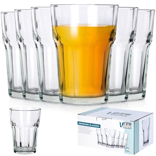 Sæt med seks glas, 360 ml - tykt klart glas, til alle drikkevarer