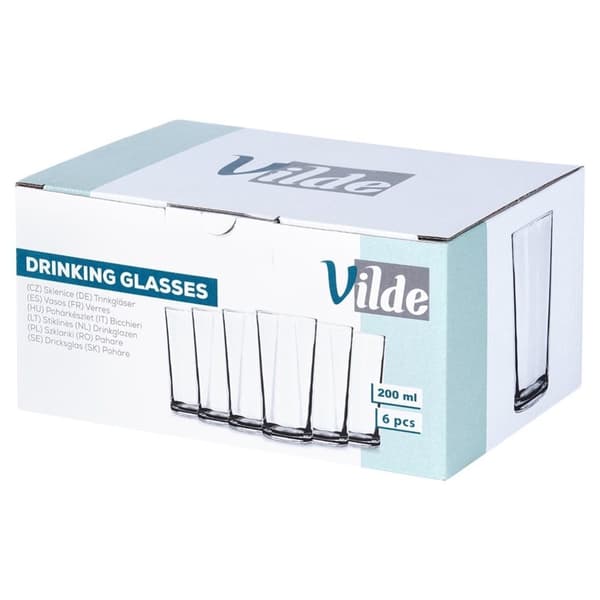 Seks glas 200 ml: Tykt, klart glas til drinks