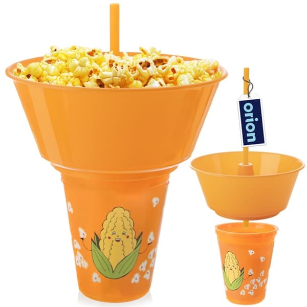 Praktisk krus med popcornskål til filmaftener