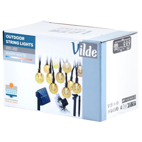 Solcelledrevet haveguirlande med 100 varme LED-lys