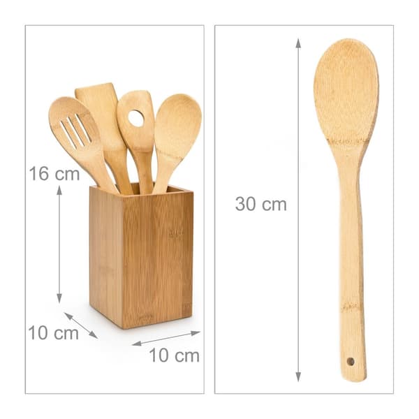 Köksredskap bambu 5 delar med hållare