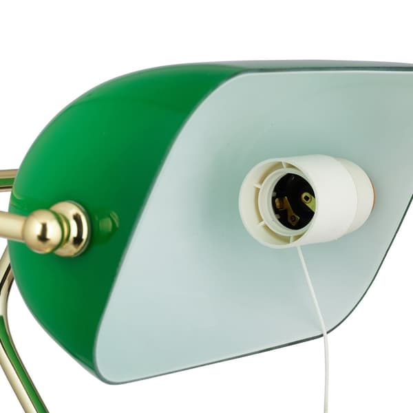 Banker lampe med grønn glassskjerm