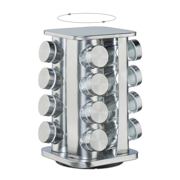 Krydderihylde med 16 stk. glas krukker