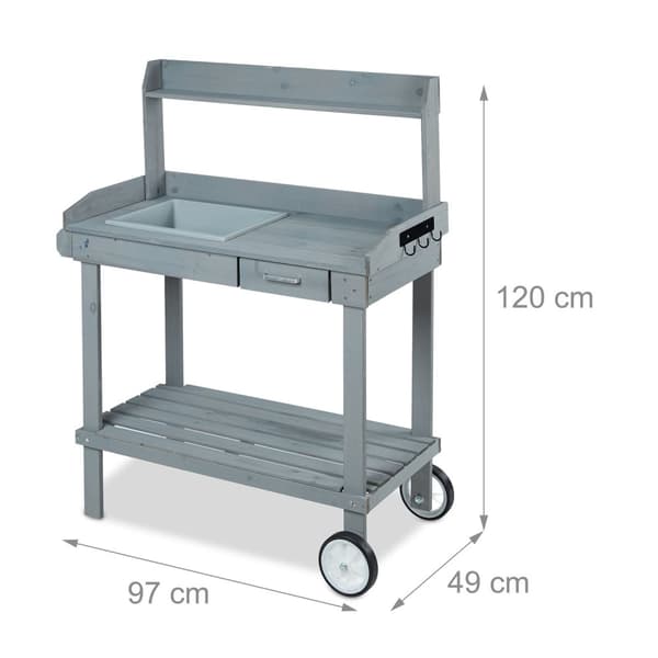 Grått plantebord med hjul