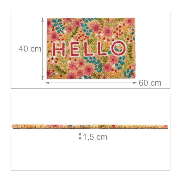 Dørmatte kokosfiber "Hello" med blomster