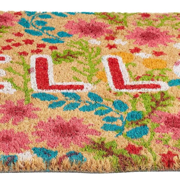 Dørmatte kokosfiber "Hello" med blomster