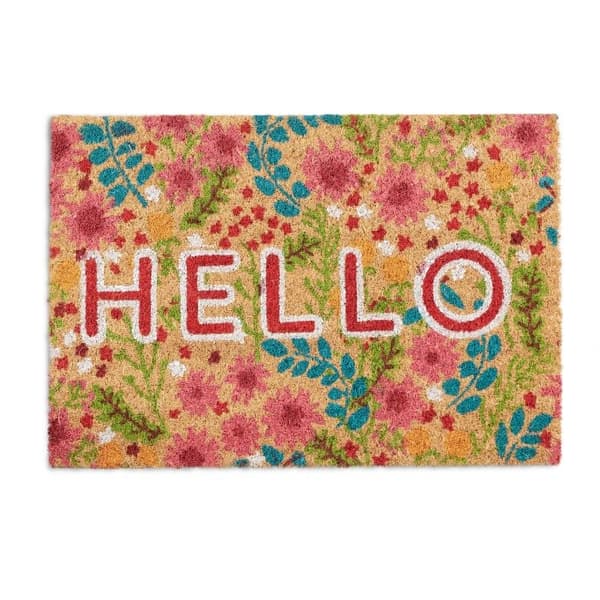 Dørmatte kokosfiber "Hello" med blomster