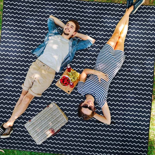 Picnictæppe 200 x 200 cm bølgemønster