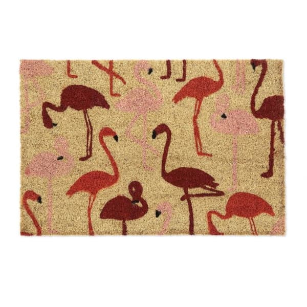 Kokosfiber dørmatte med flamingoer