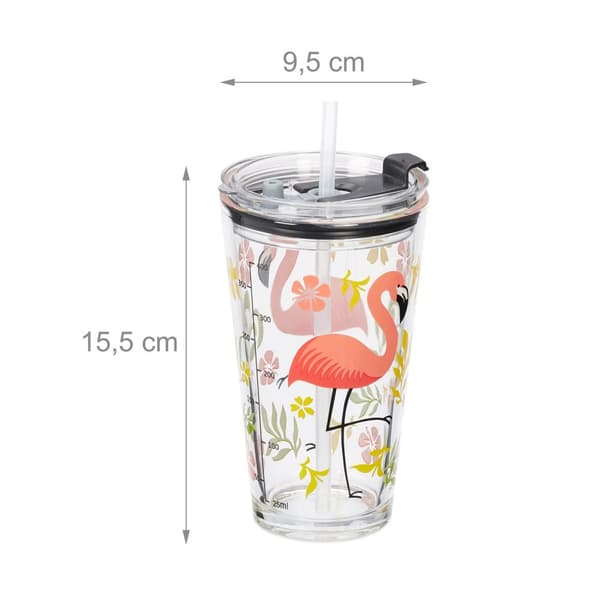 set med 4 dricksglas med flamingomotiv