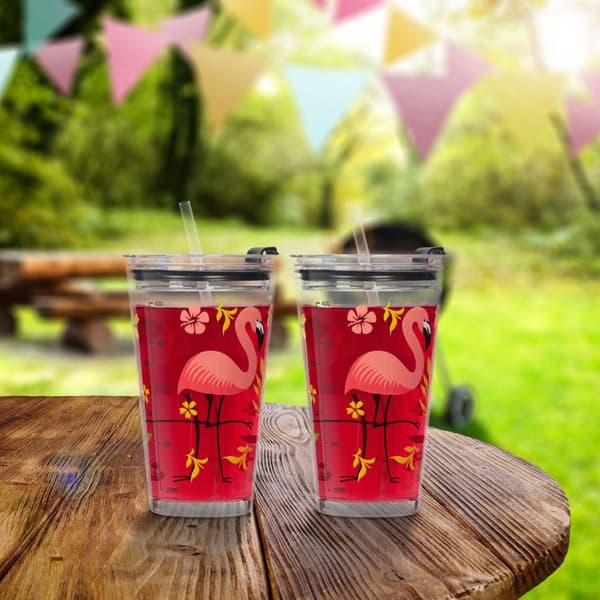 set med 4 dricksglas med flamingomotiv
