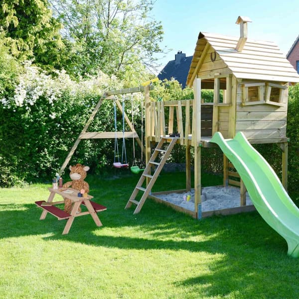 Sittgrupp i trä för barn med dynor