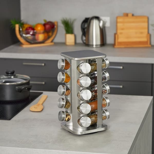 Roterende krydderikarrusel med 20 glas