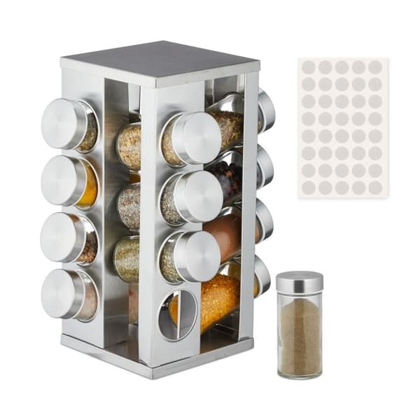 Firkantet krydderkarrusel med 16 glas