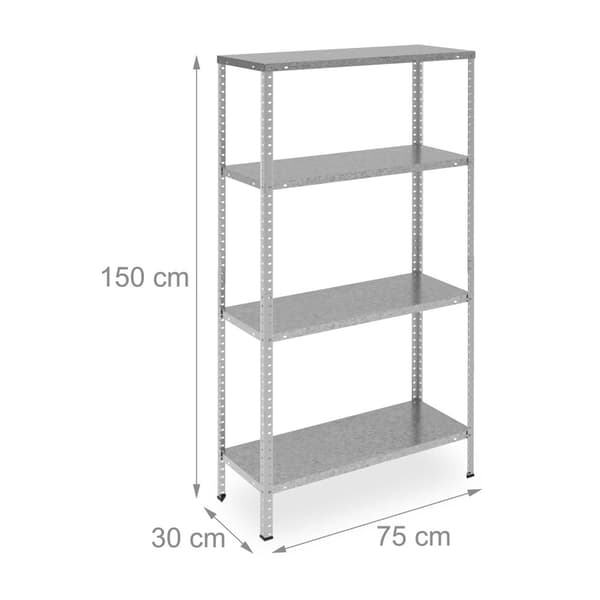 Galvaniseret metalhylde med 4 hylder