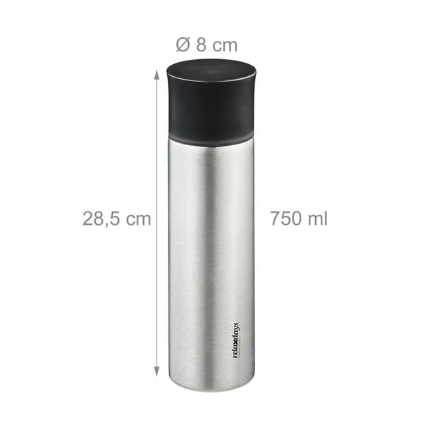 Ruostumattomasta teräksestä valmistettu juomapullo 750 ml kupilla