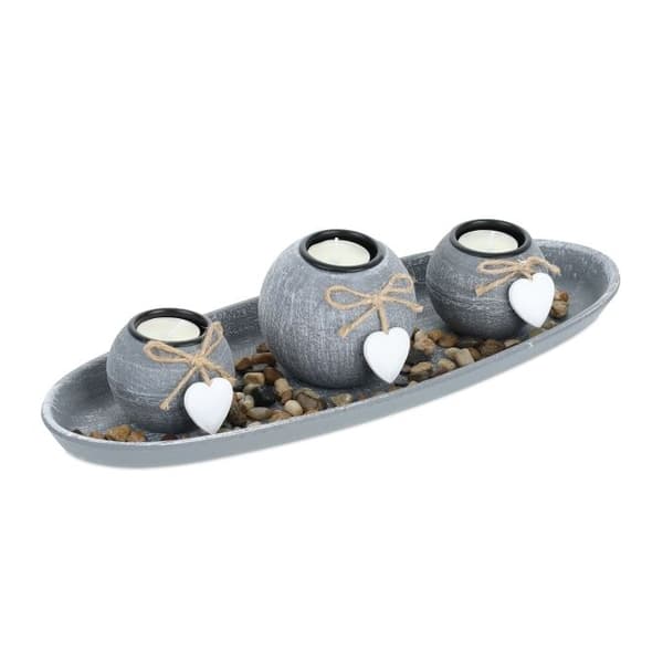 Telysholder med brett og dekorative steiner