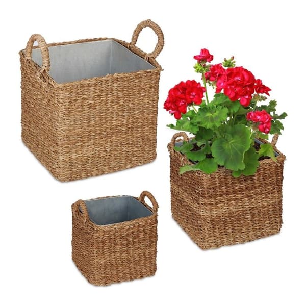 Plantekurv med sinkbrett sett med 3 stk