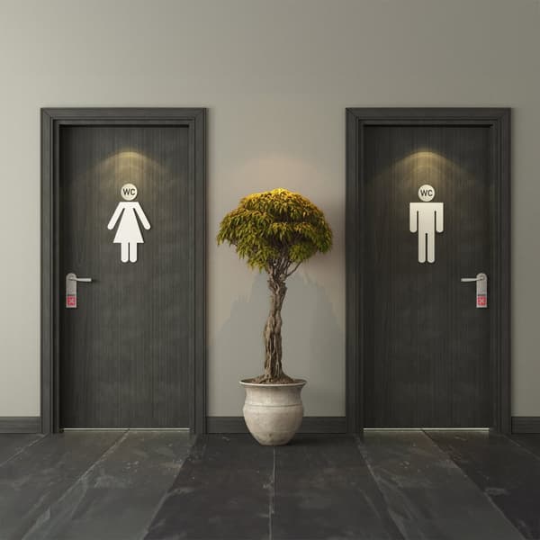 sett med 4 selvklebende WC-skilt