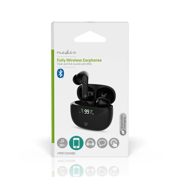 Fullt Trådlösa hörlurar | ANC (Active Noise Cancelling) | Bluetooth® | Maximal batteritid: 30 timmar | Tryck på Kontroll | Batteri hölje | Trådlöst la