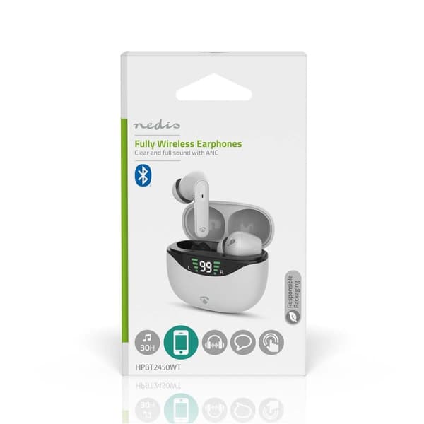 Fullt Trådlösa hörlurar | ANC (Active Noise Cancelling) | Bluetooth® | Maximal batteritid: 30 timmar | Tryck på Kontroll | Batteri hölje | Trådlöst la
