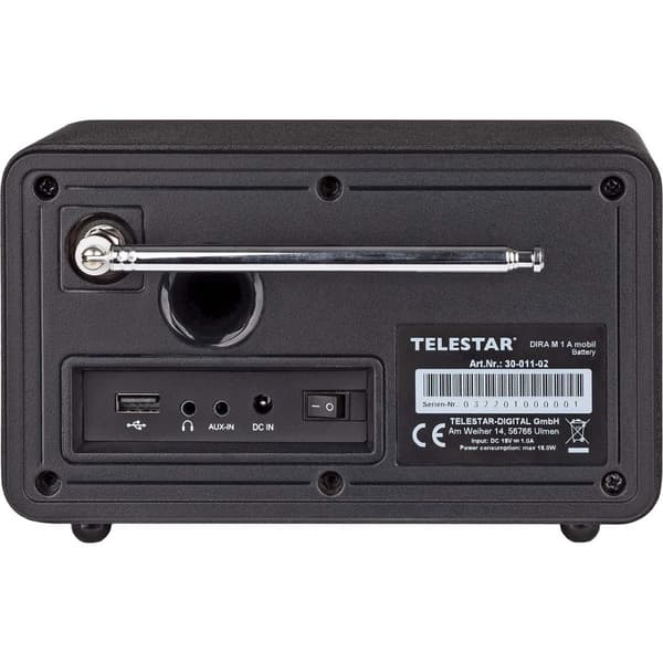 DIRA M 1 A Mobiili EWF Akkukäyttöinen mono monitoimiradio DAB+ / FM / Internet / Bluetooth Musta