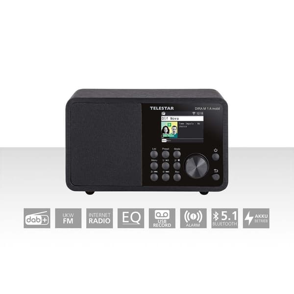 DIRA M 1 A Mobiili EWF Akkukäyttöinen mono monitoimiradio DAB+ / FM / Internet / Bluetooth Musta