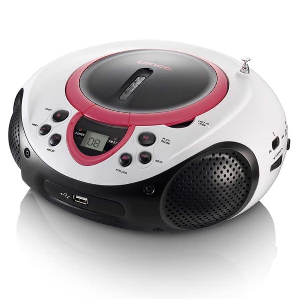 Kannettava FM-radio CD- ja USB-soitin Vaaleanpunainen