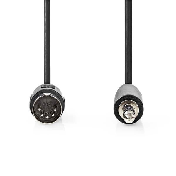 DIN Audio kabel | DIN 5-Pin Han | 3.5 mm Hanstik | Nikkelplateret | 1.00 m | Runde | PVC | Sort | Label